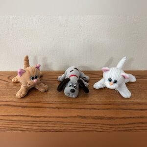 TONKA Pound Puppy And Pound Purries Set of Three Plush Cats Dog VTG White Brown